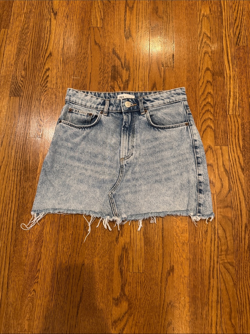 Zara Acid Wash Denim Mini Skirt - Light Blue